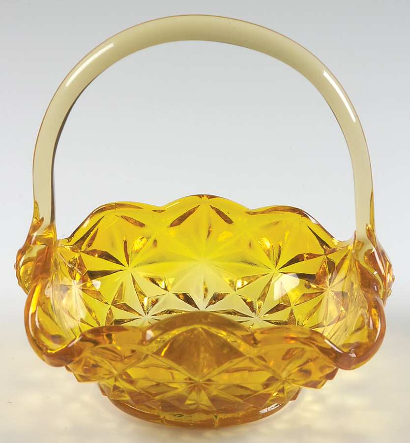 Monticello Yellow Mist 7" Square Handled Basket by Indiana Glass-1