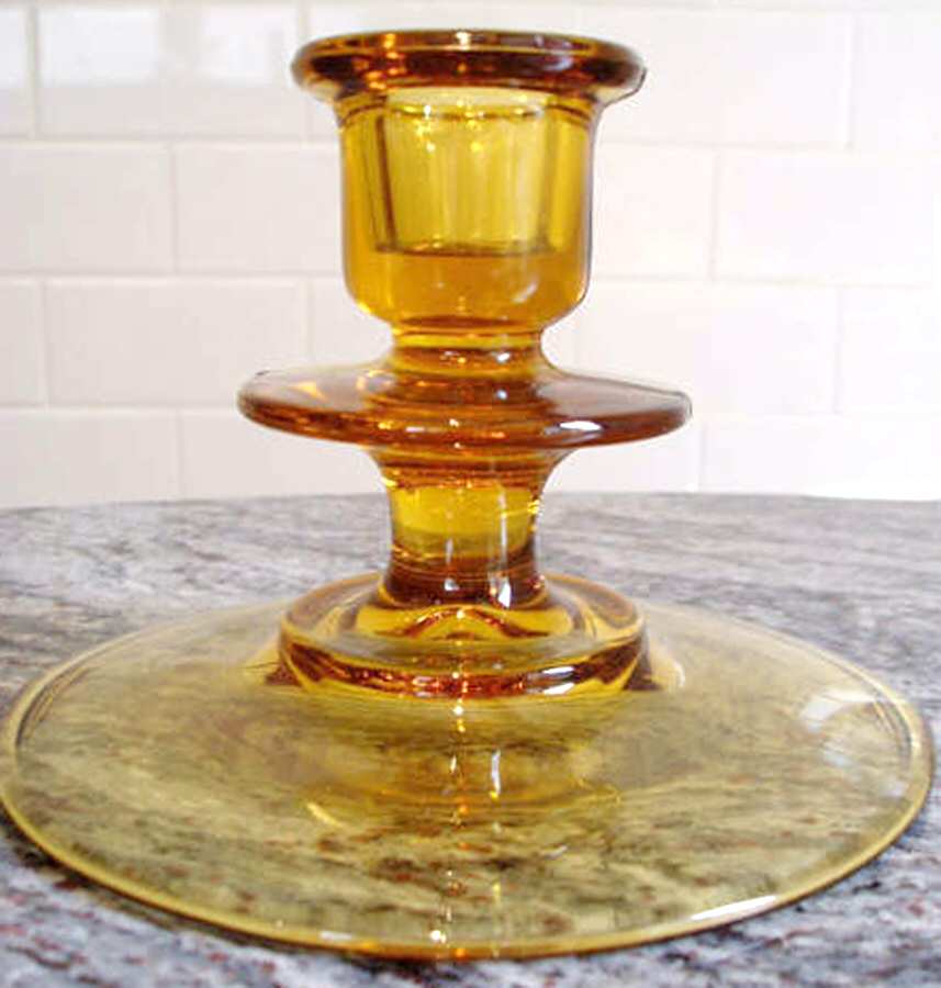 18A Amber Single Light Candlestick by Indiana Glass-1