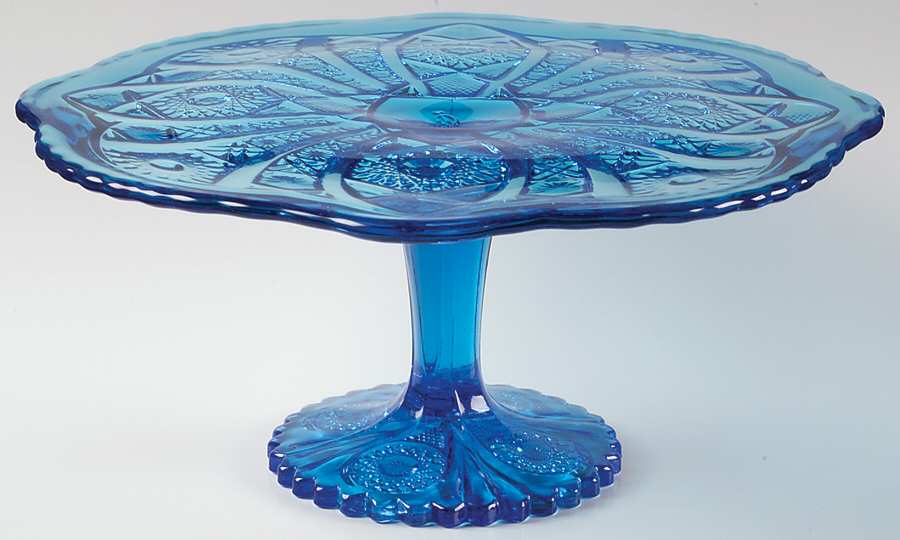 Daisy and Button Antique Blue Round Cake Stand by Imperial Glass-Ohio-1