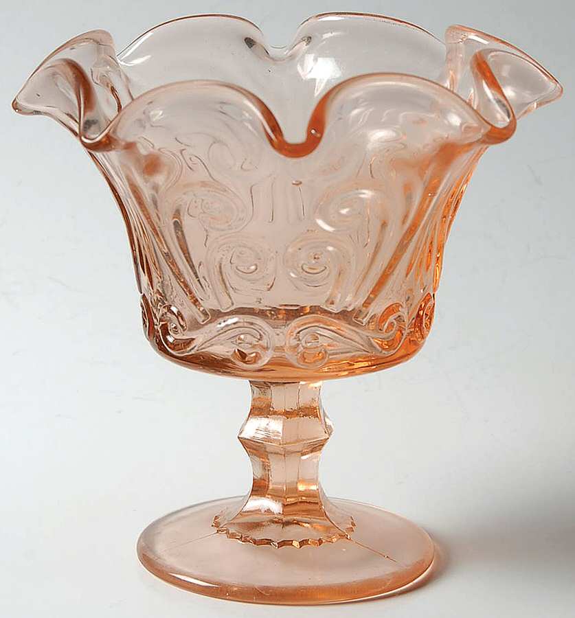 Scroll Pink Crimped Tall Compote by Imperial Glass-Ohio-1