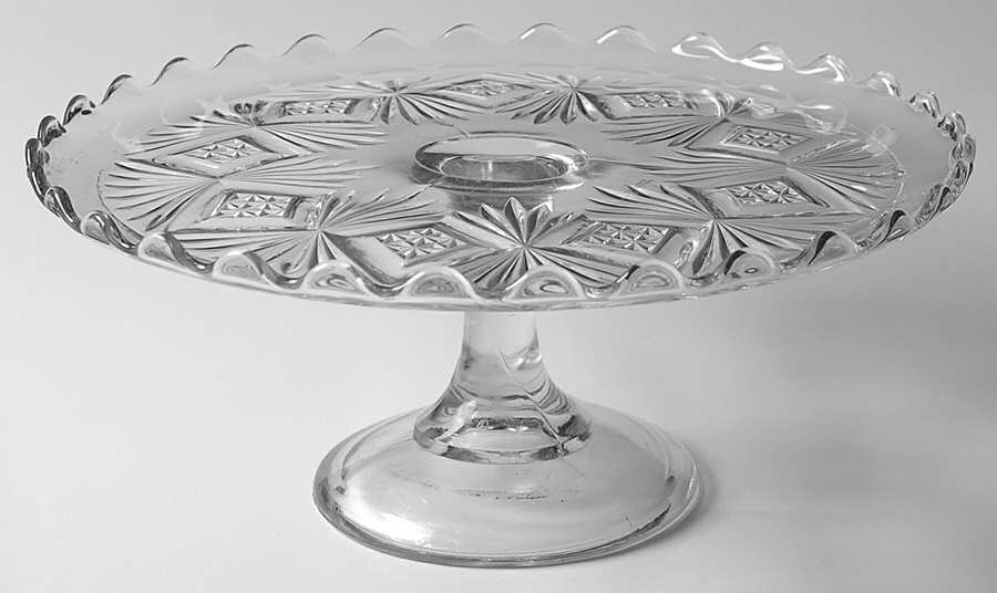 Diamonds with Double Fans Clear Round Cake Stand by Indiana Glass-1