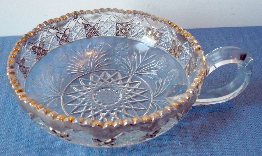 Horsemint (Gold Trim) Handled Nappy by Indiana Glass-1
