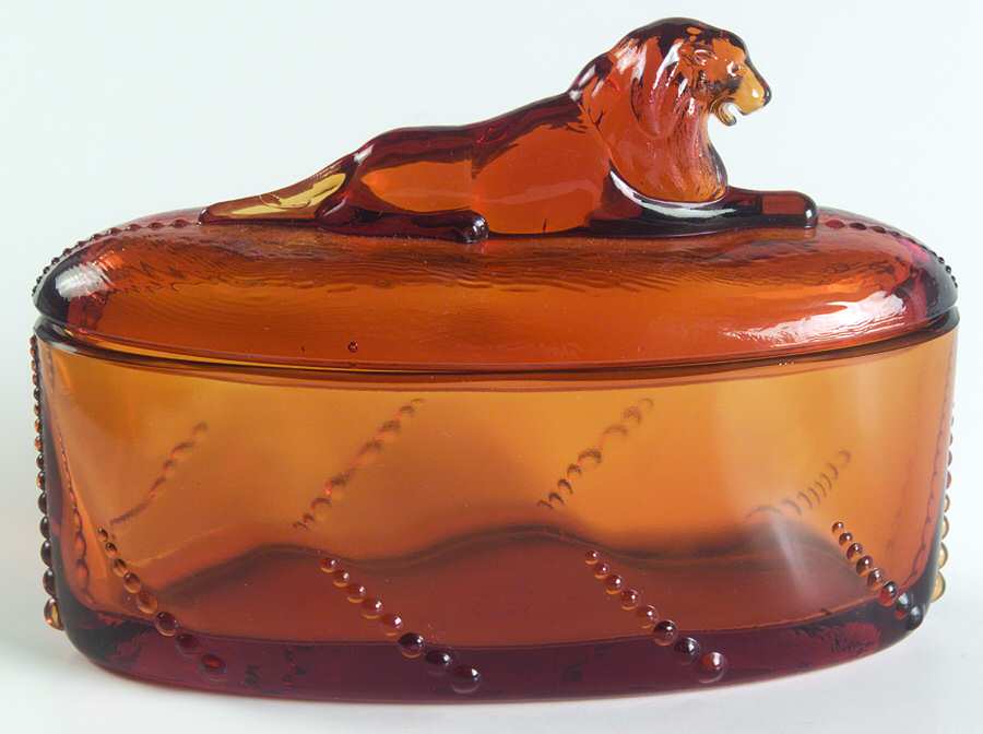 Heisey By Imperial Animals & Figurines Amber Waverly Collectors Guild Lion Box with Lid by Imperial Glass-Ohio-1