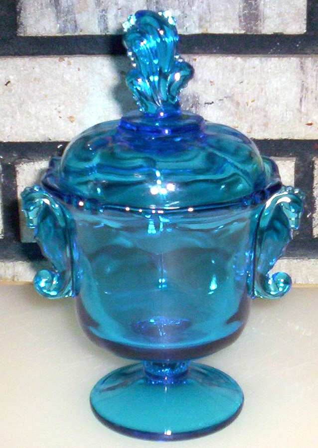 Heisey By Imperial Animals & Figurines Antique Blue Candy Dish w/Seahorse Handles by Imperial Glass-Ohio-1
