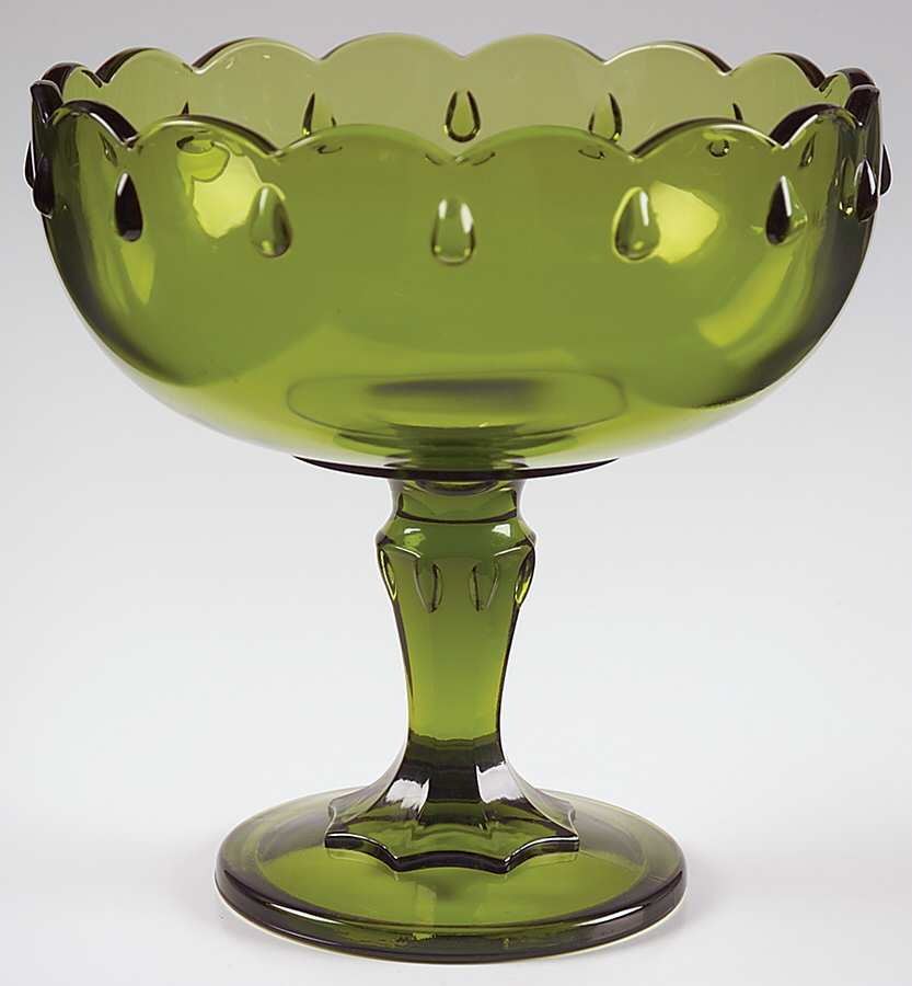 Teardrop Green 7" Height Open Compote by Indiana Glass-1