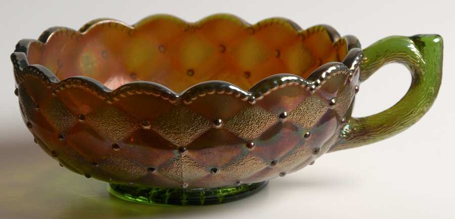 Pansy Green Carnival 6" Handled Bon Bon by Imperial Glass-Ohio-1