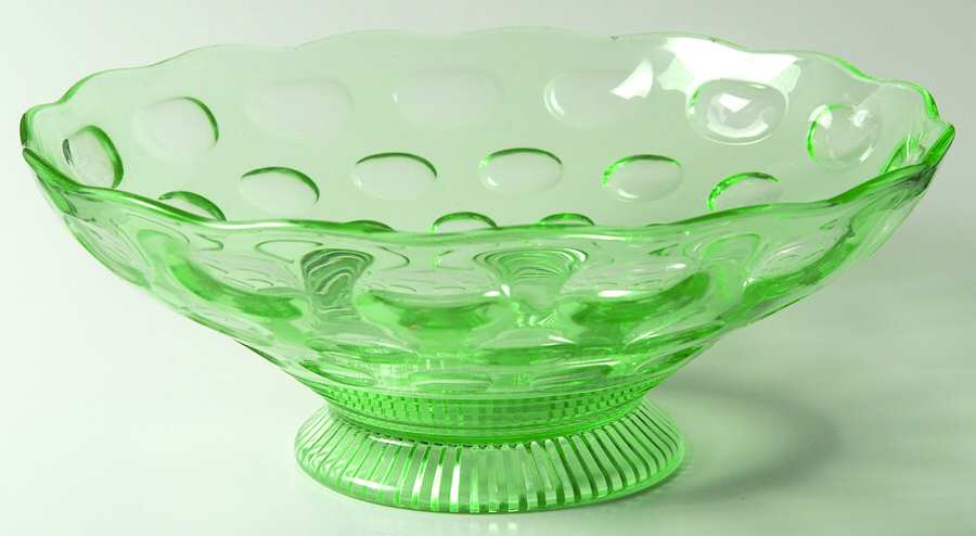 Old English Green 9" Footed Round Bowl by Imperial Glass-Ohio-1