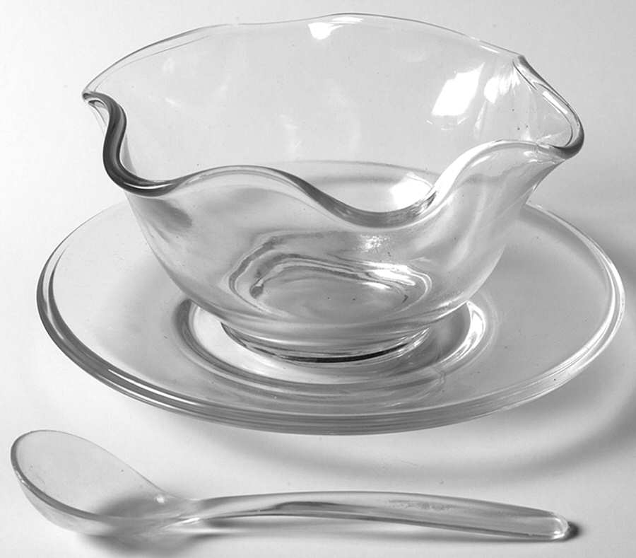 Heritage Clear Mayonnaise Bowl, Underplate and Ladle by Indiana Glass-1