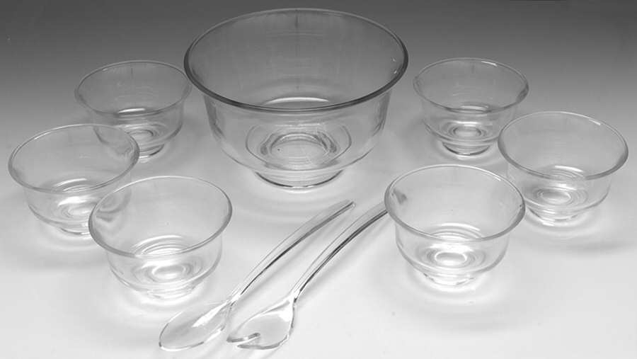 Heritage Clear 9pc Salad-(6 Sab5, 1 Sab9 & Plastic Spoon& Fork) by Indiana Glass-1