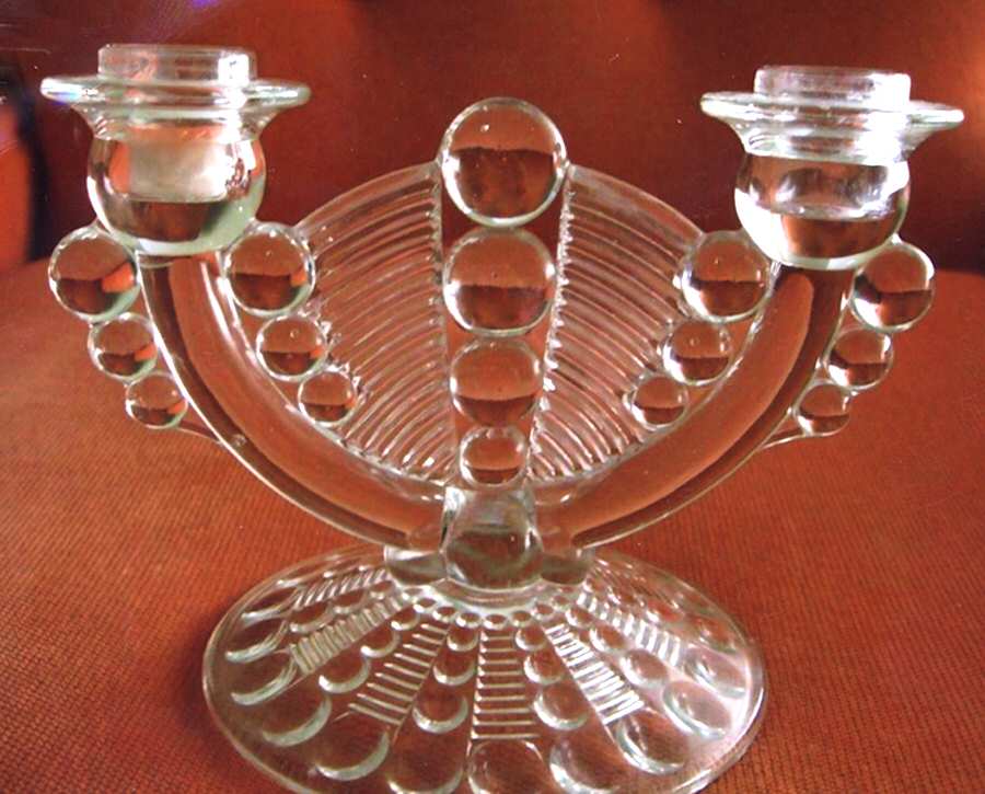 Mayflower Clear Double Light Candlestick by Indiana Glass-1
