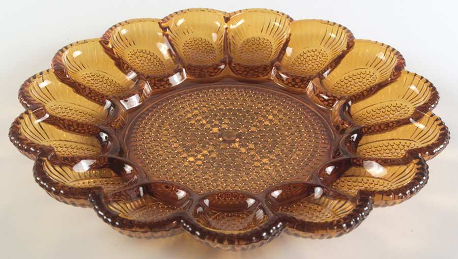 Hobnail Amber 11" 15 Egg, Round Egg & Relish Tray by Indiana Glass-1