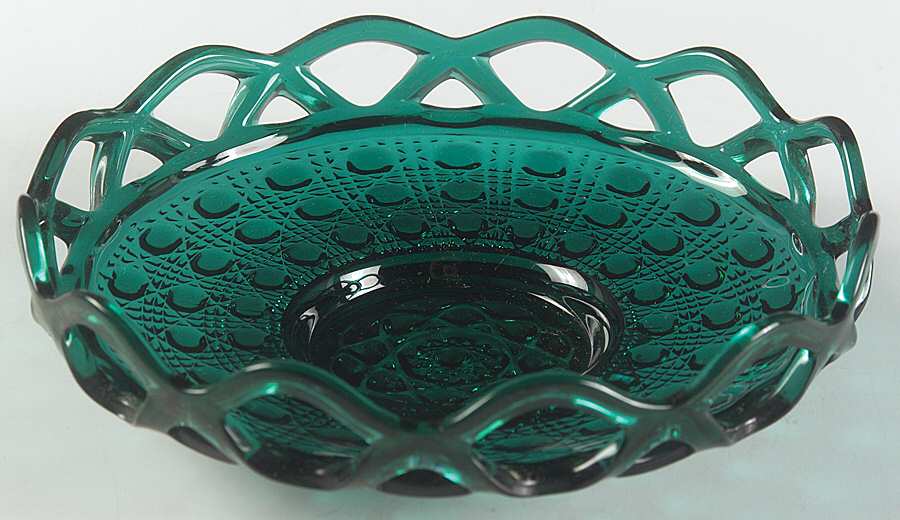 Laced Edge Stiegel Green 6" Shallow Nappy by Imperial Glass-Ohio-1