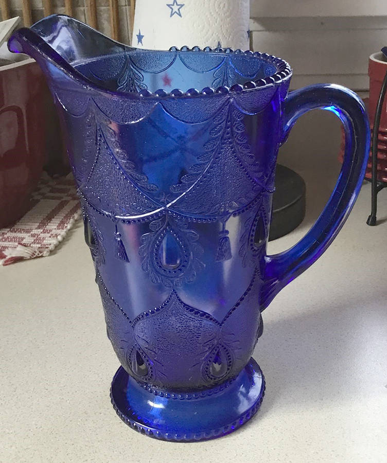 Teardrop and Tassel Blue Pitcher by Indiana Glass-1
