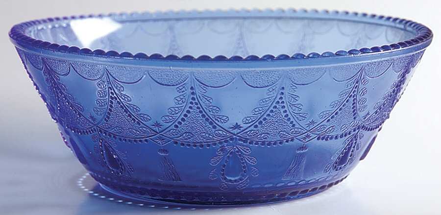 Teardrop and Tassel Blue 7" Round Bowl by Indiana Glass-1