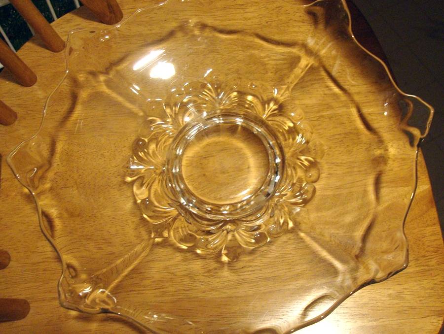 Double Fler de Lis Clear Footed Cake Plate by Indiana Glass-1