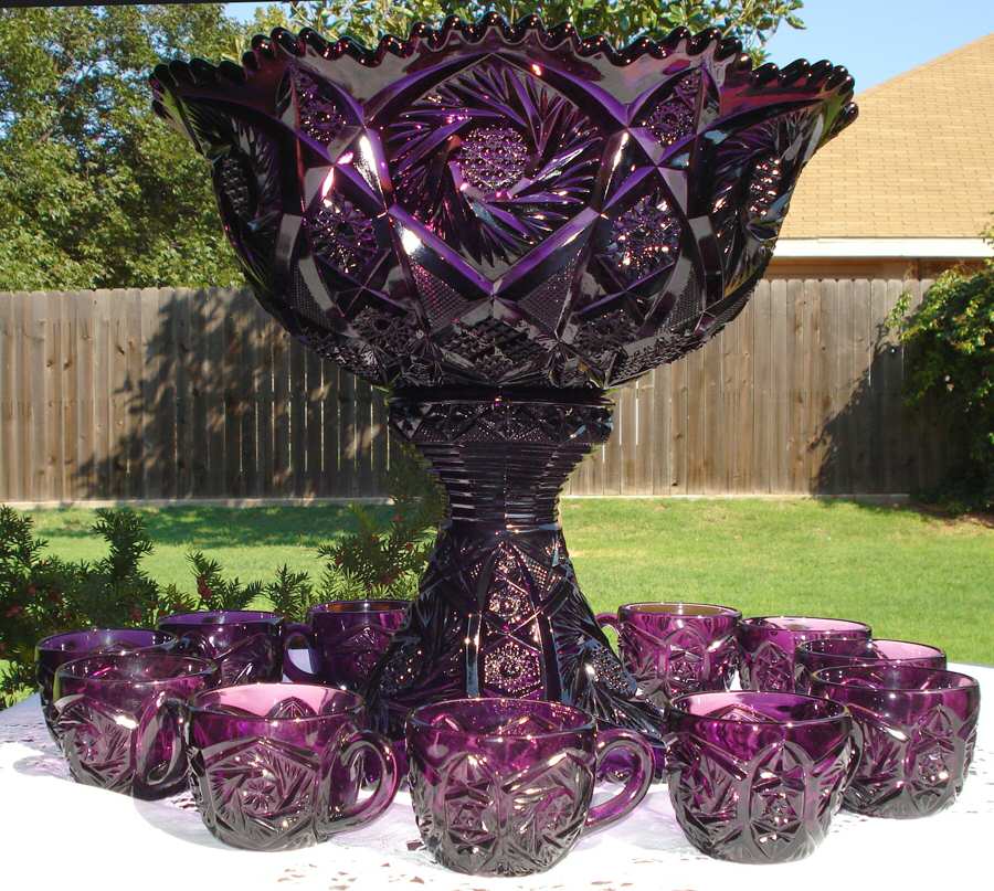 Whirling Star Amethyst Punch Bowl with Stand by Imperial Glass-Ohio-1