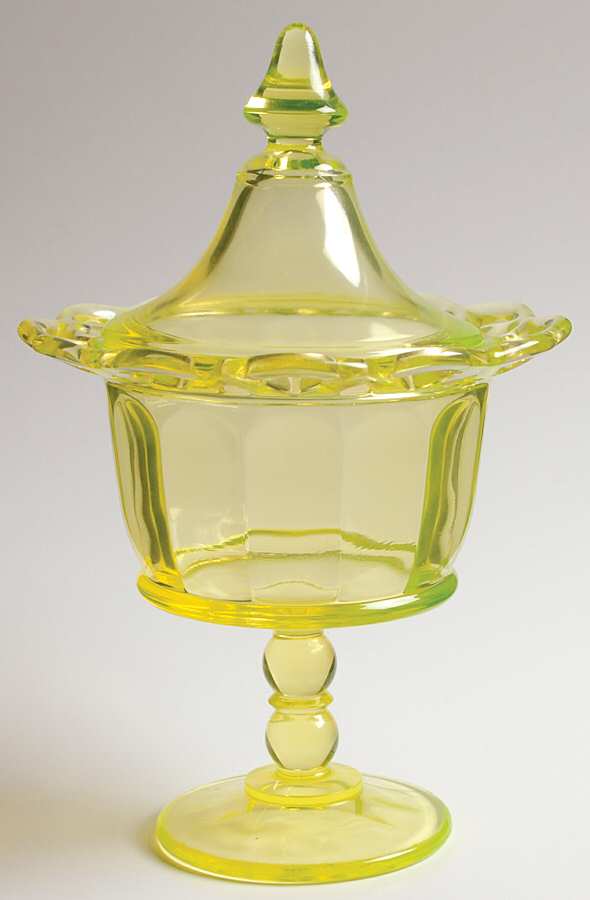 Laced Edge Vaseline Footed Candy Dish & Lid by Imperial Glass-Ohio-1