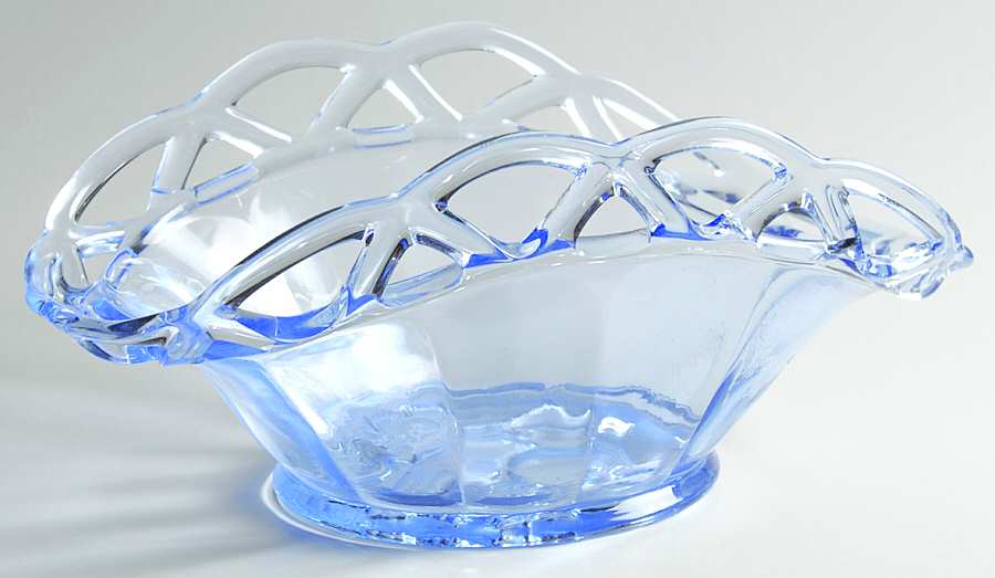 Intaglio Fruit Laced Edge (Light Blue) Basket Bowl by Imperial Glass-Ohio-1