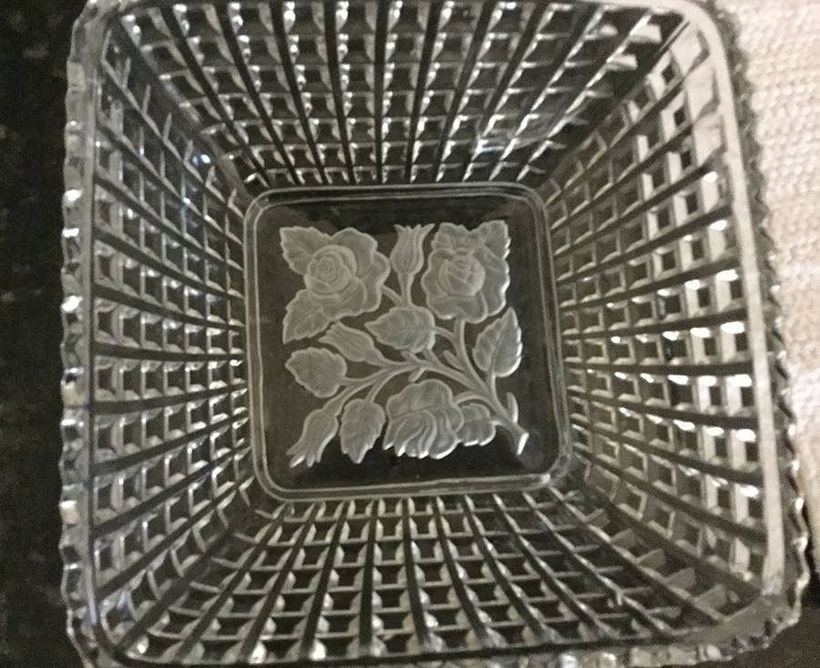 Monticello Floral Clear 7" Square Bowl by Imperial Glass-Ohio-1