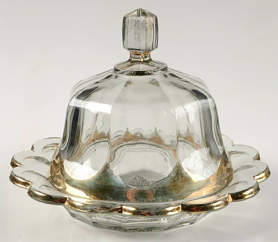 253 Gold Round Covered Butter by Indiana Glass-1