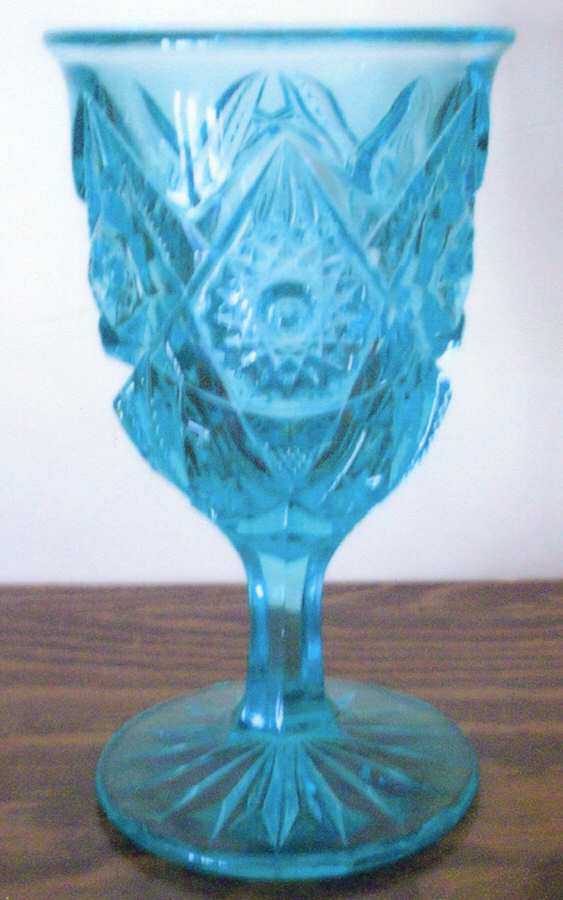 Feather Notching and Button Turquoise Water Goblet by Imperial Glass-Ohio-1