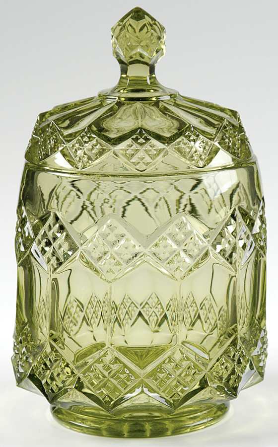 Three In One Green (Verde) Cookie Jar & Lid by Imperial Glass-Ohio-1