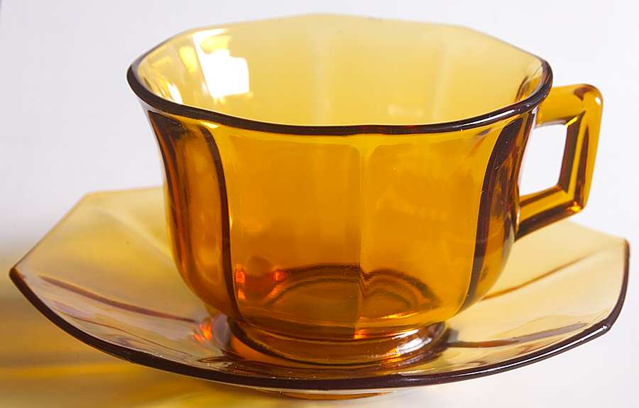 Molly Light Amber Cup & Saucer Set by Imperial Glass-Ohio-1