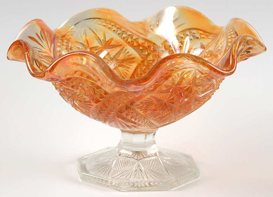 Curved Star Marigold (Carnival) Round Compote (Height X Width) by Imperial Glass-Ohio-1