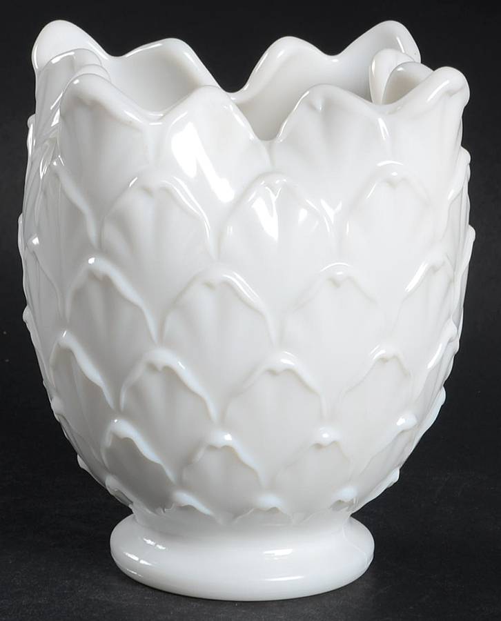 1950-22 Milkglass (Glossy) 4" Crimped Cupped Vase by Imperial Glass-Ohio-1