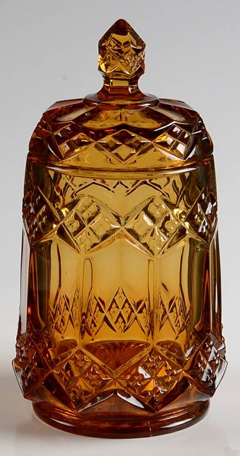 Three In One Amber Medium Candy Jar & Lid by Imperial Glass-Ohio-1