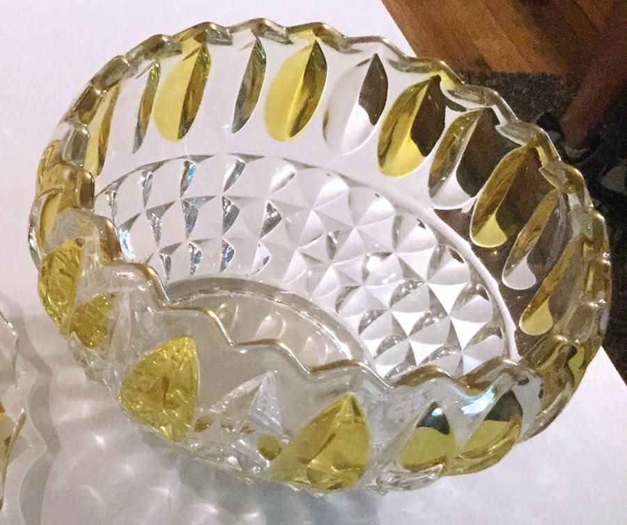 Lotus Blossom Yellow Flashed Punch Bowl by Indiana Glass-1