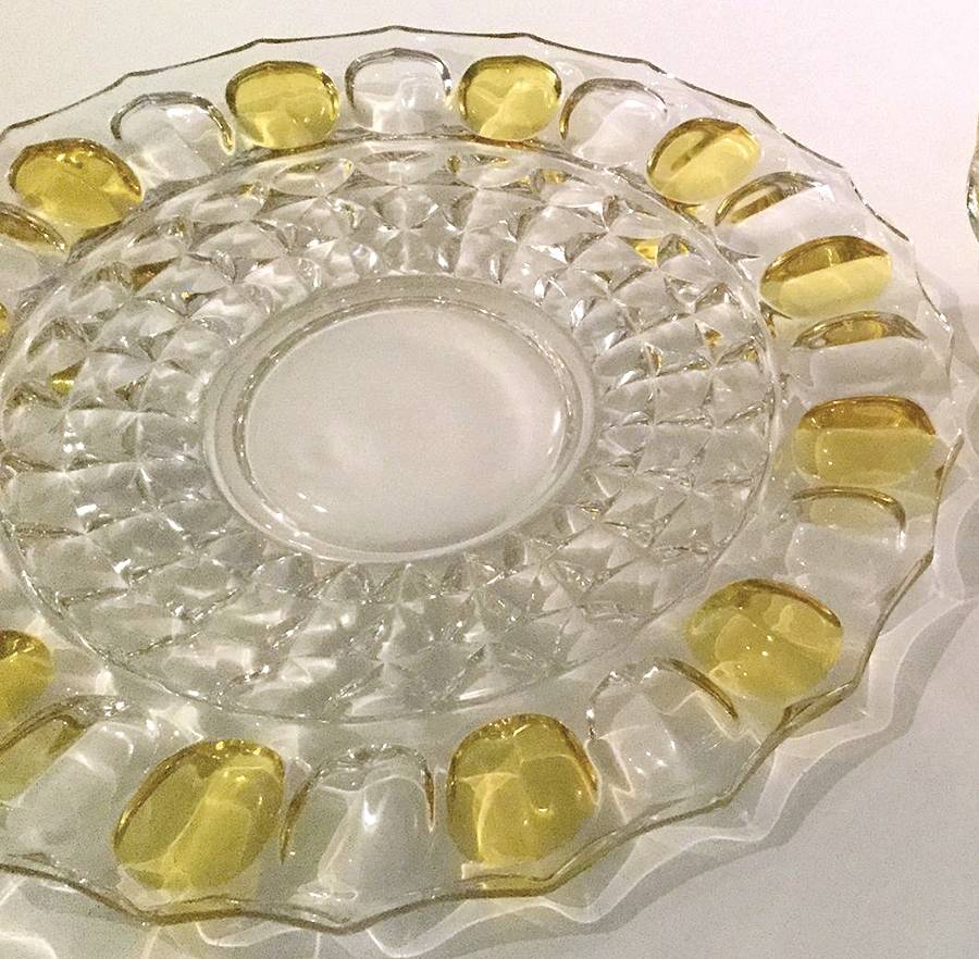 Lotus Blossom Yellow Flashed Footed Cake Plate by Indiana Glass-1