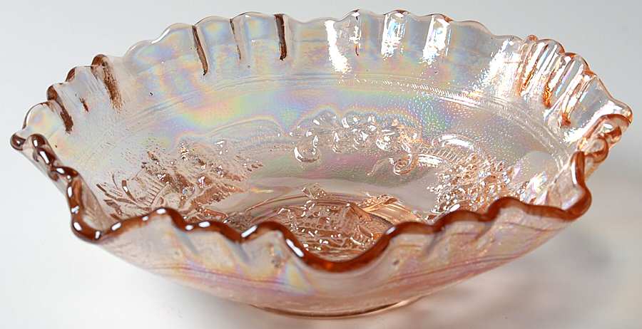 Windmill Pink Carnival 8" Round Crimped Bowl by Imperial Glass-Ohio-1