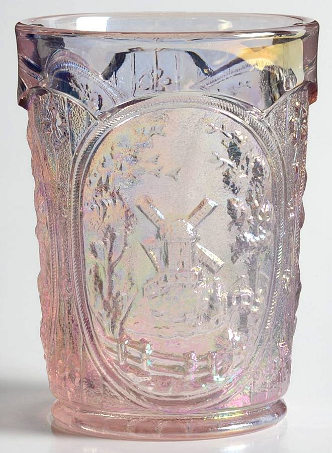 Windmill Pink Carnival 9 Oz Flat Tumbler by Imperial Glass-Ohio-1
