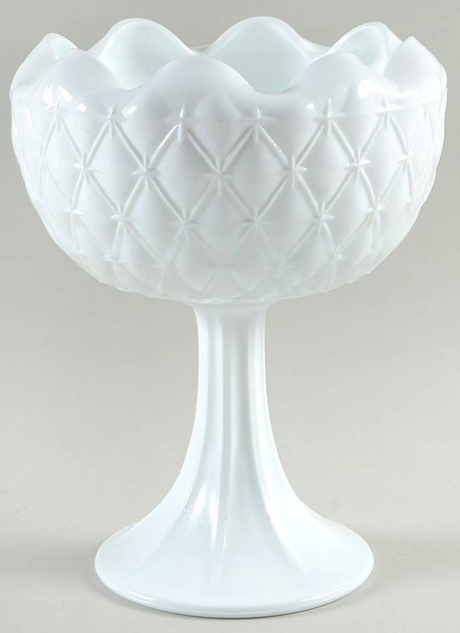 Duette Milkglass Round Compote (Height X Width) by Indiana Glass-1
