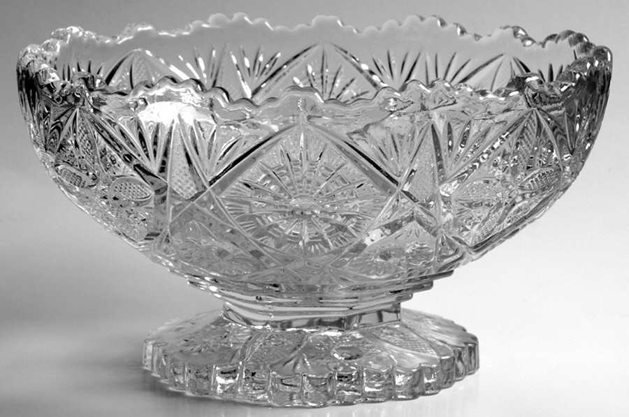 Fancy Flowers-Clear 8" Footed Bowl by Imperial Glass-Ohio-1