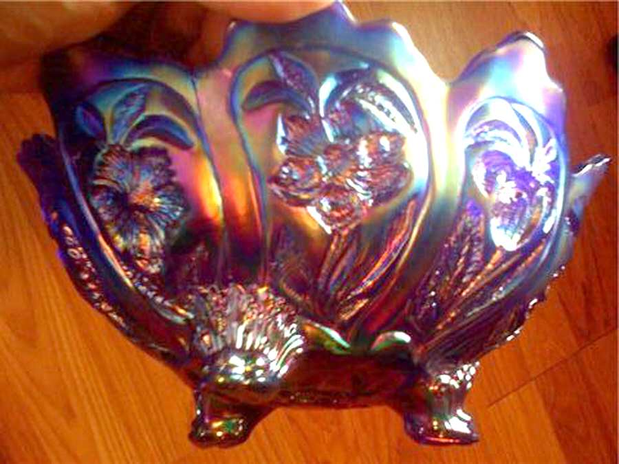 Everglade Aurora Jewels (Cobalt) 10" 3-Toed Footed Bowl by Imperial Glass-Ohio-1