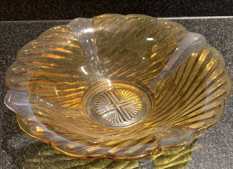 303 Amber Flash 10" Round Bowl by Indiana Glass-1