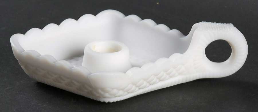 81 Milkglass Frosted (Doeskin) Handled Candleholder by Imperial Glass-Ohio-1