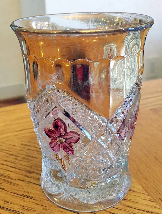 Flower Medallion Flashed Gold Flat Tumbler by Indiana Glass-1