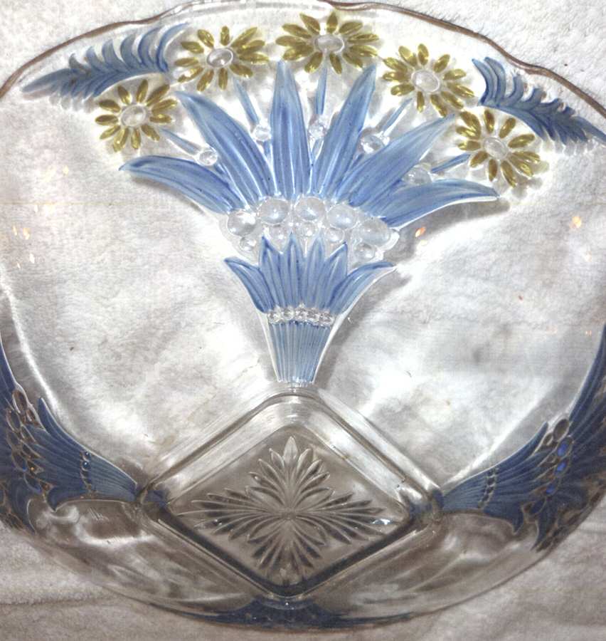371 Blue Yellow Round Bowl by Indiana Glass-1