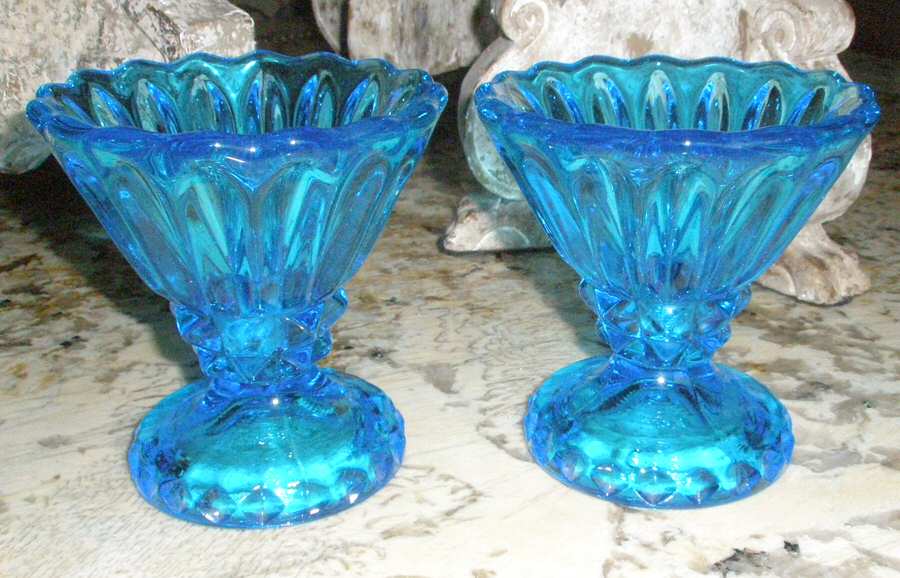 Lotus Blossom Blue Single Light Candlestick by Indiana Glass-1