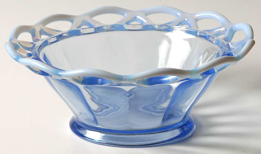 Laced Edge Blue Opalescent (Plain, Optic) 6" Belled Bowl by Imperial Glass-Ohio-1