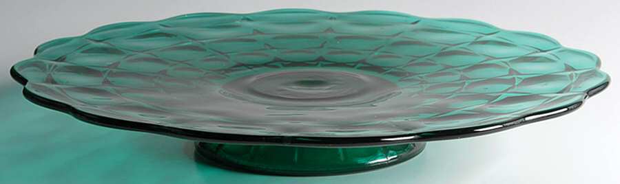 Constellation Teal Green Footed Cake Plate by Indiana Glass-1