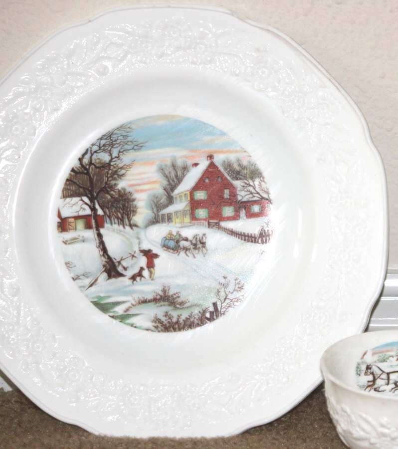 Orange Blossom Currier & Ives Dinner Plate by Indiana Glass-1