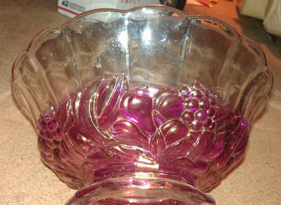 Garland Pink (Gold Trim) 10" Footed Bowl by Indiana Glass-1