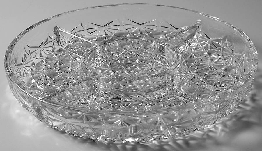 Daisy and Button Clear 10" Round 5 Part Relish by Indiana Glass-1