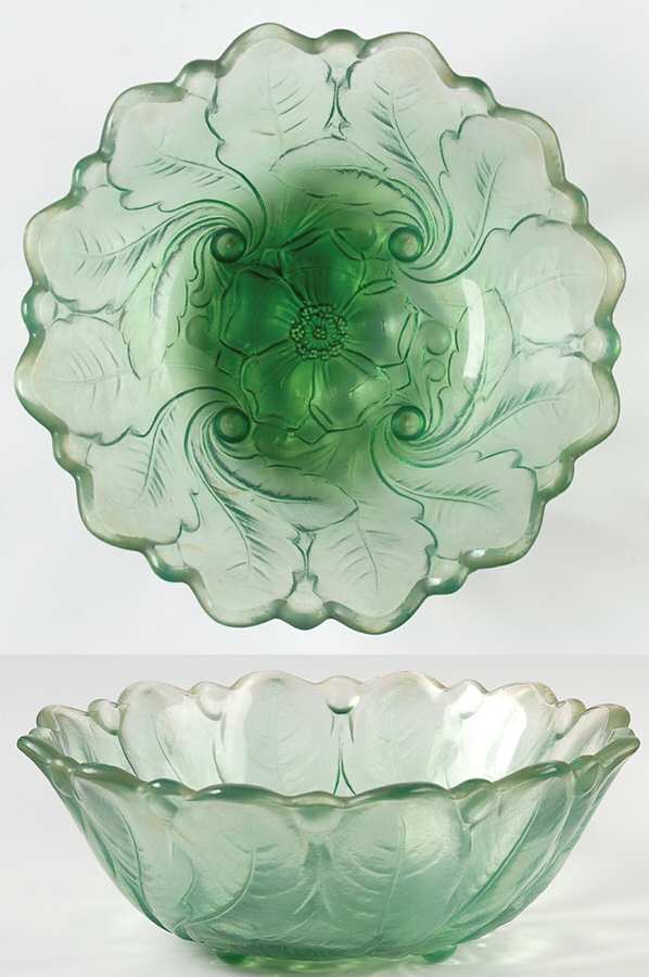 Wild Rose Green 9" Round Bowl by Indiana Glass-1
