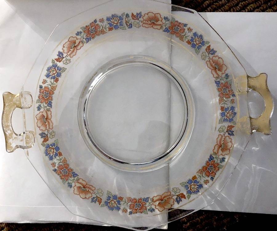 Decal No. 1 Clear Handled Cake Plate by Imperial Glass-Ohio-1