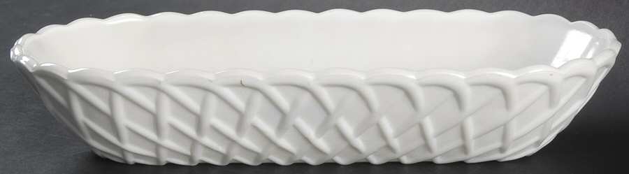 Pretzel Milk Glass 10" Oval Celery by Indiana Glass-1